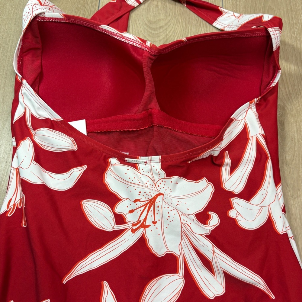 Sea Level Australia Leilana Twist Floral One Piece Swimsuit Ruby Red Halter 10 - Picture 9 of 10